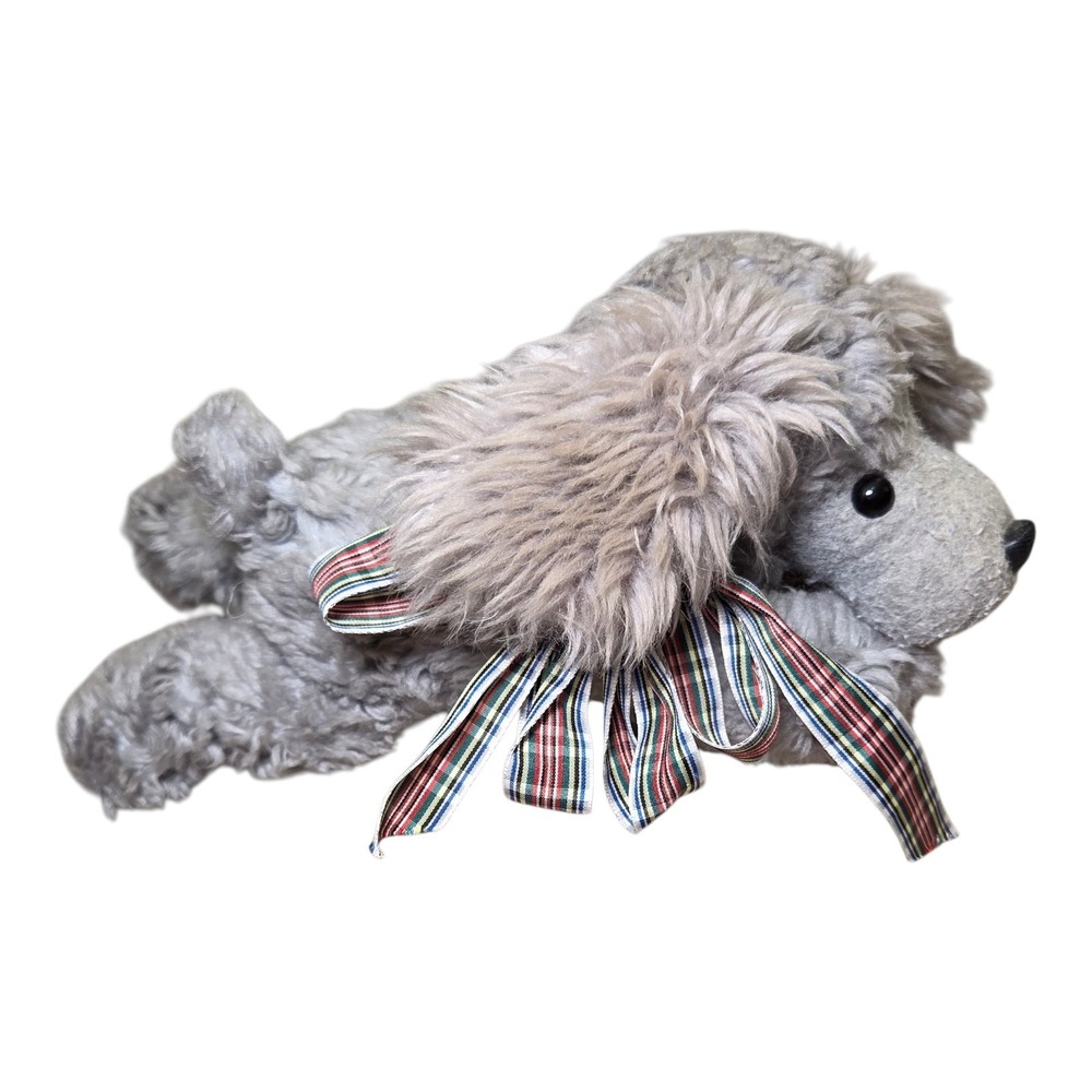 Graphics International 1983 Laying Plush Gray Poodle Dog‎ Stuffed Animal Ribbon